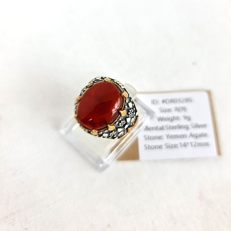 Anillo de plata 925 yemení de ágata genuina, raro para hombre, DR03285