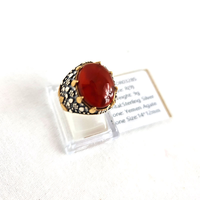 Anillo de plata 925 yemení de ágata genuina, raro para hombre, DR03285