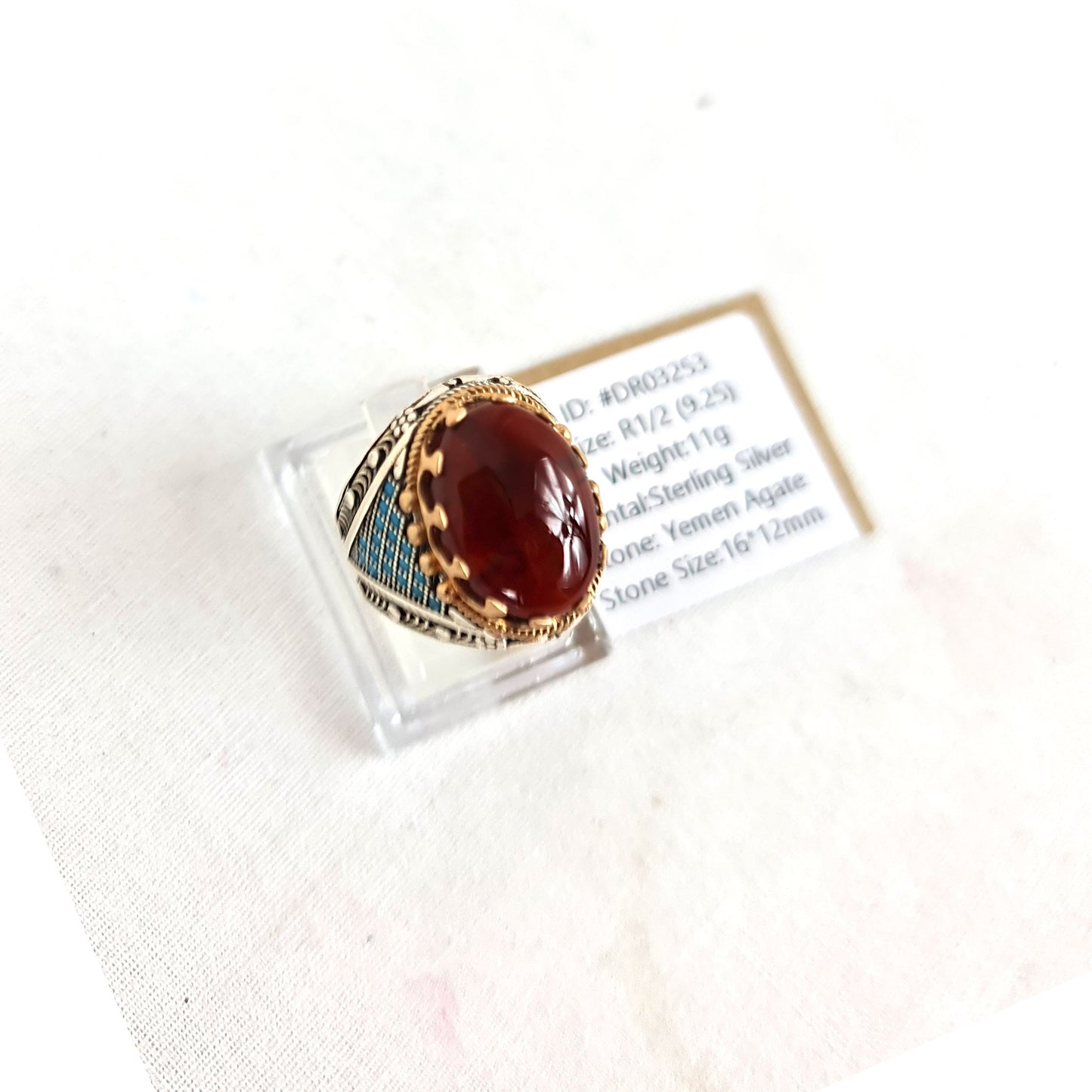 Yemeni Rare Genuine Agate 925 Silver Men's Ring DR03253