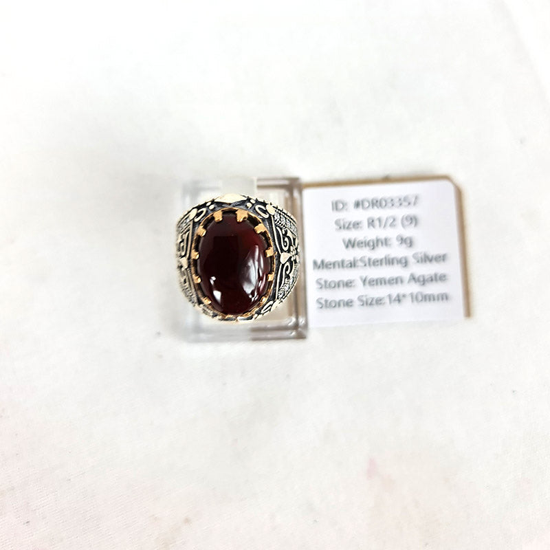Yemeni Rare Genuine Agate 925 Silver Men's Ring DR03357