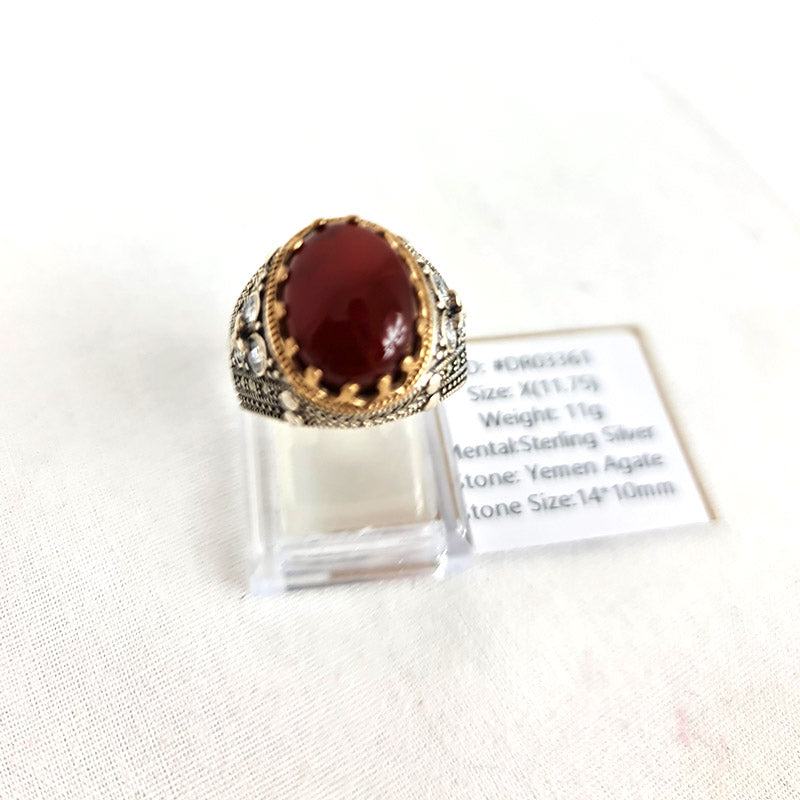 Yemeni Rare Genuine Agate 925 Silver Men's Ring DR03361