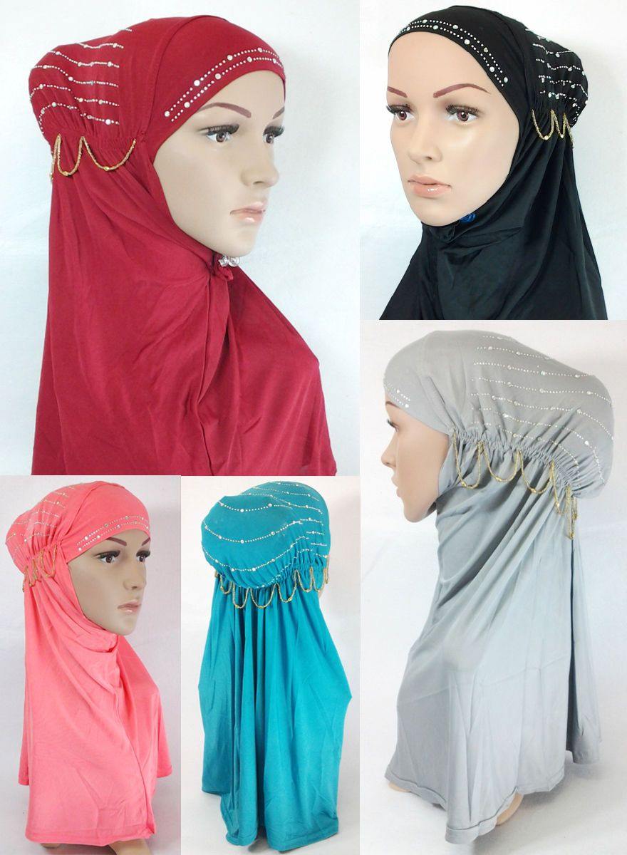 Polyester Ice Silk RhineStone Hijab Muslim Scraf Islamic Amira ASZ089A - Arabian Shopping Zone