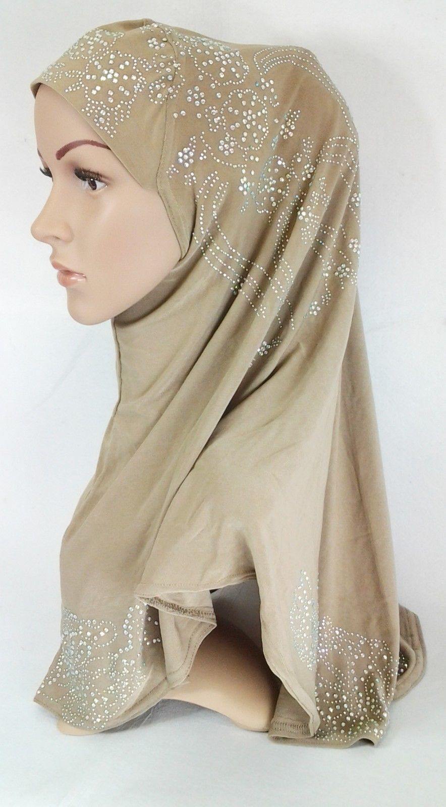 One-Piece Rhinestone Muslim Hijab Fashion Islamic Scarf Viscose CrystalHemp - Arabian Shopping Zone