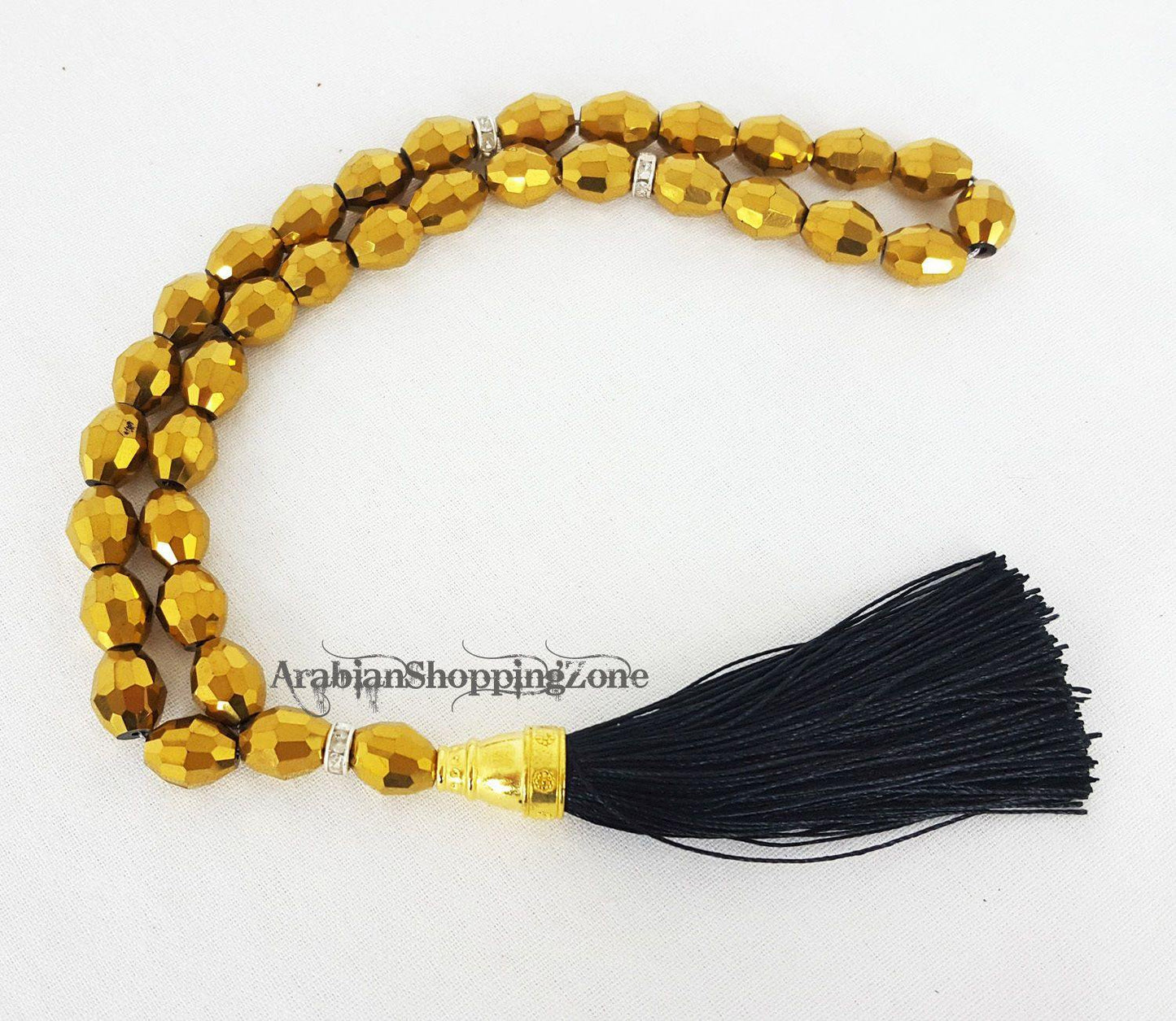 Islamic Salah 12mm Golden Crystal Prayer Beads 33 Mesbaha - Arabian Shopping Zone