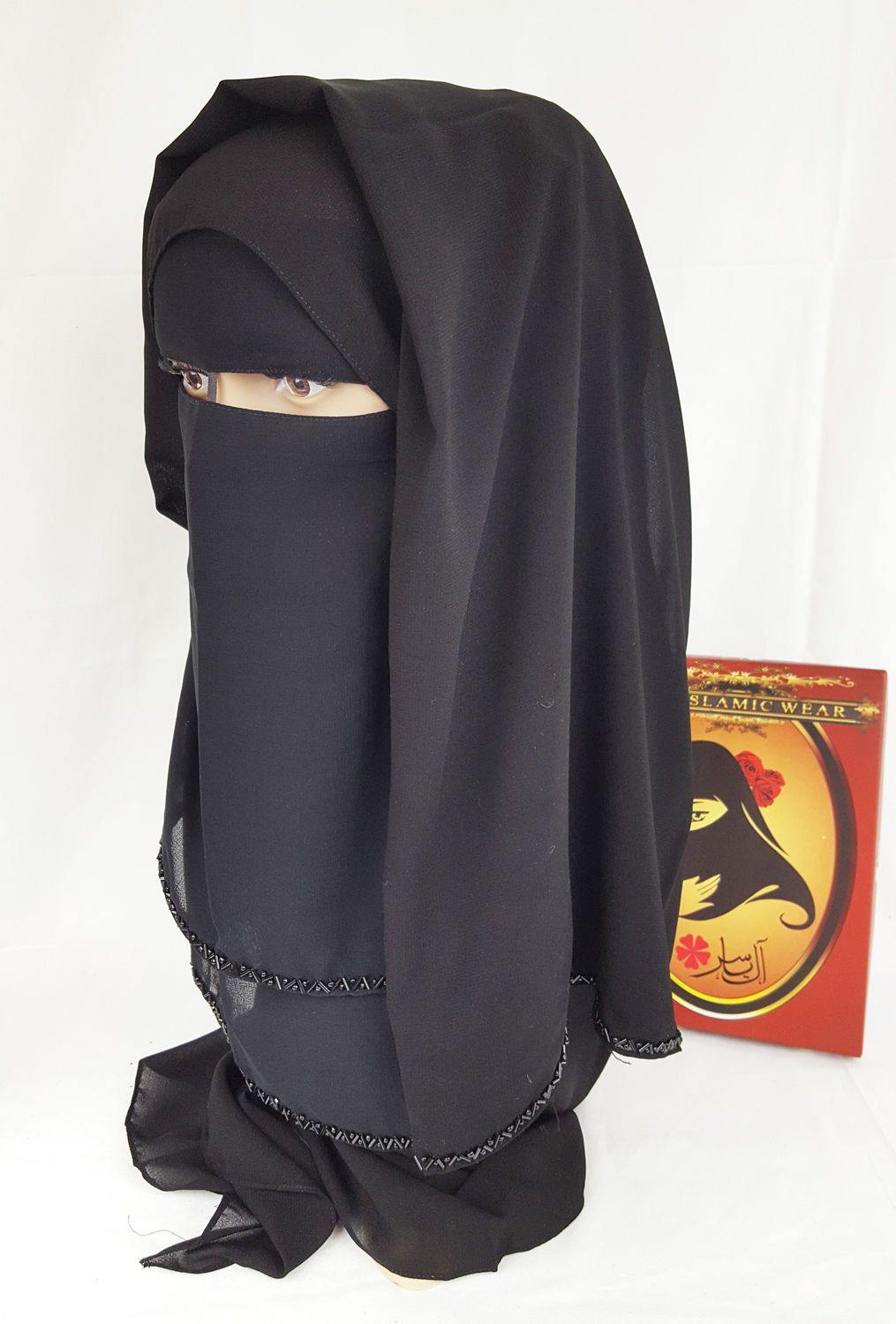 Premium Quality Women 2-PCS Black Niqab Scarf Set Hijab Jilbab Abaya IslamWear - Arabian Shopping Zone