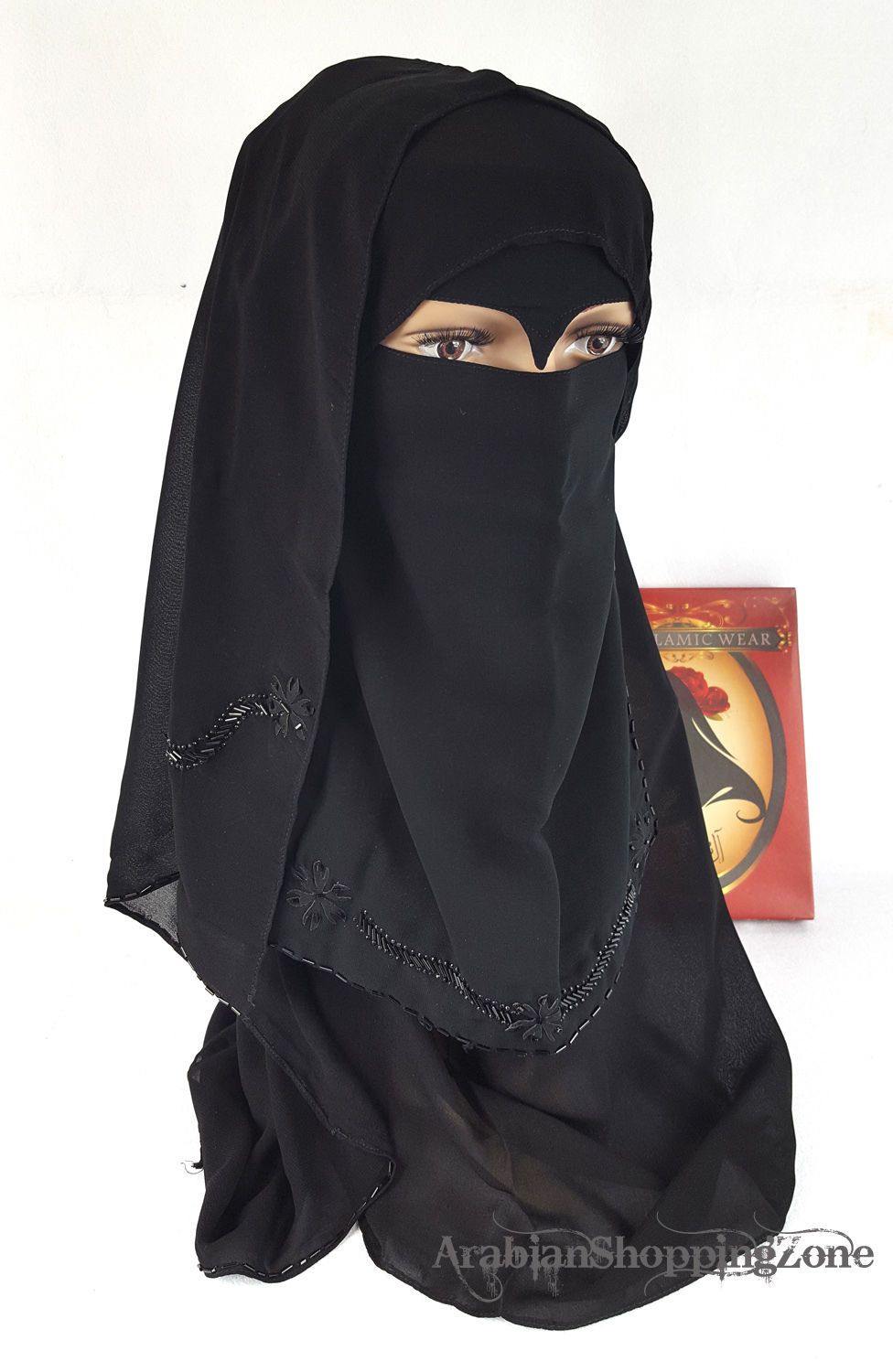 Premium Quality Women 2-PCS Black Niqab Scarf Set Hijab Jilbab Abaya IslamWear - Arabian Shopping Zone