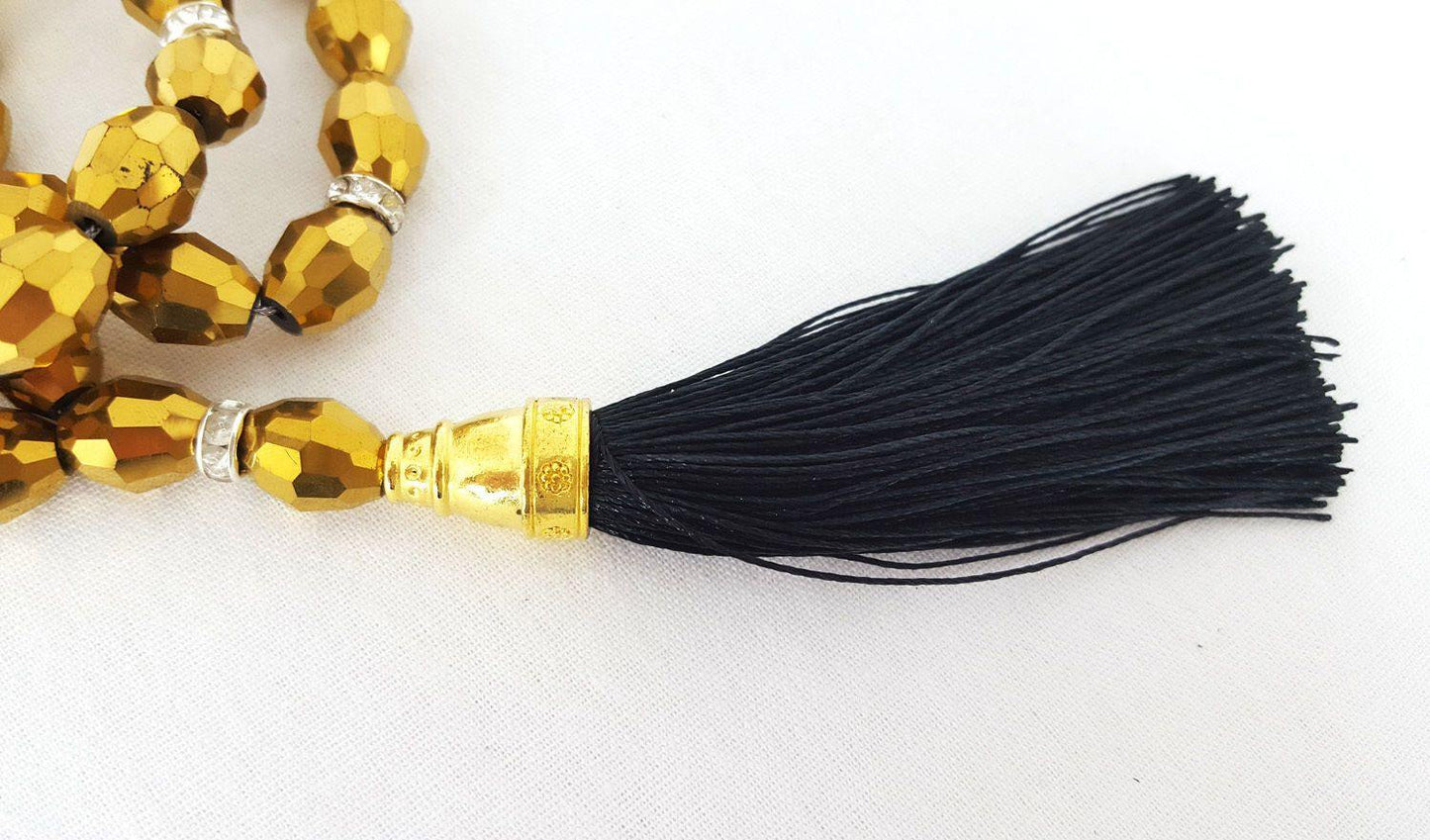 Islamic Salah 12mm Golden Crystal Prayer Beads 33 Mesbaha - Arabian Shopping Zone