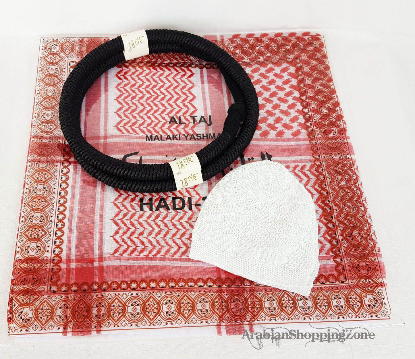 Large 55" Black/Red/White Arafat Scarf Kefiyyeh Shemagh Arab Islamic Wrap - Arabian Shopping Zone