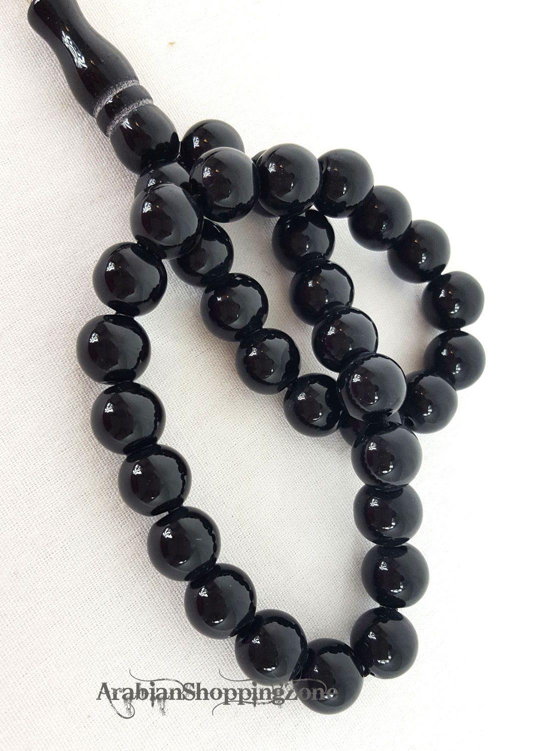 Islamic Salah 12mm Black/Red Gemstone Prayer Beads 33 Misbaha Tasbih Sibha - Arabian Shopping Zone