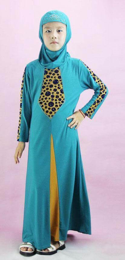 Children Girls Muslim Dress Kids Long Sleeve Abaya Islamic 4-14T - Arabian Shopping Zone