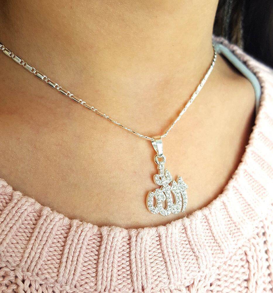 Islamic Allah Name Pendant Necklace For Women Silver-Gold Color - Arabian Shopping Zone