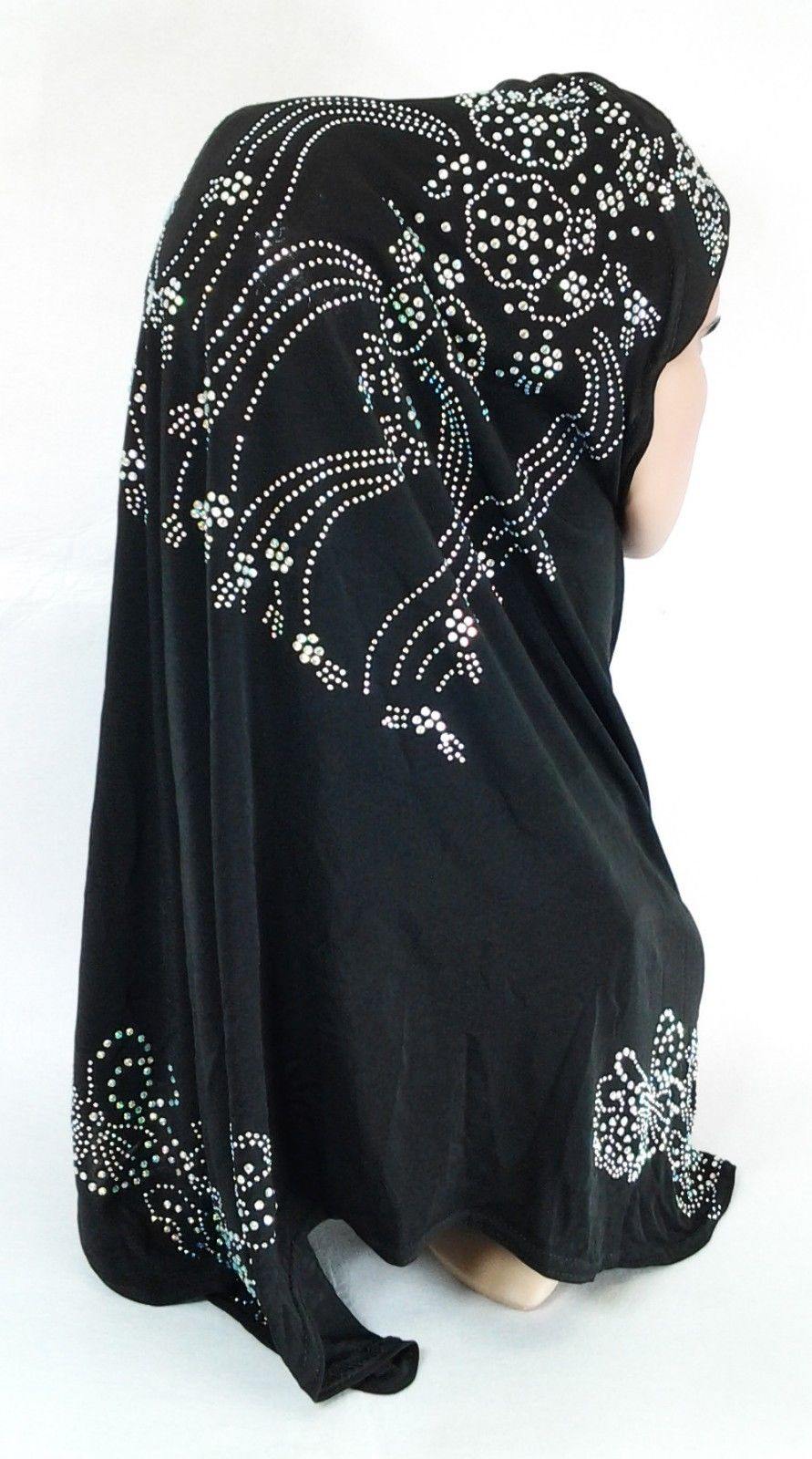 One-Piece Rhinestone Muslim Hijab Fashion Islamic Scarf Viscose CrystalHemp - Arabian Shopping Zone