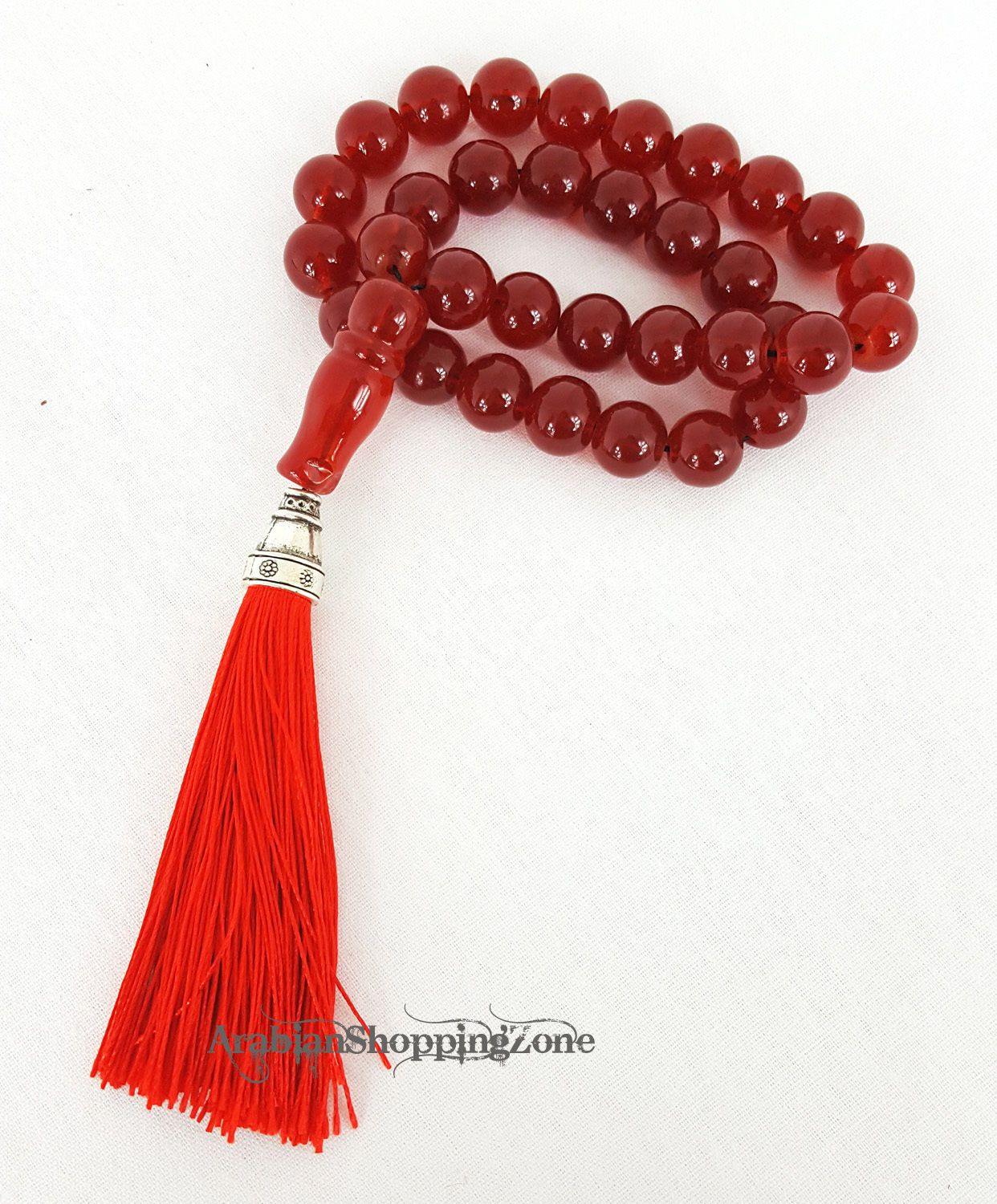 Islamic Salah 12mm Black/Red Gemstone Prayer Beads 33 Misbaha Tasbih Sibha - Arabian Shopping Zone