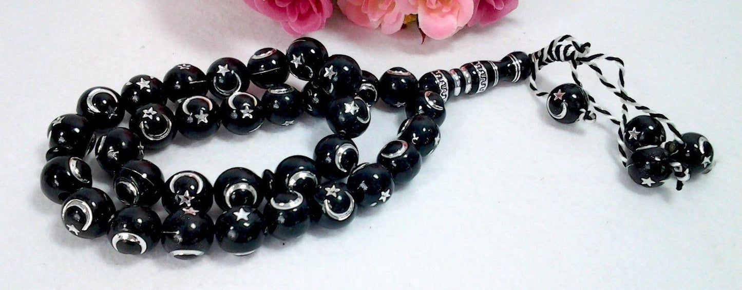 12mm Prayer Beads 33 Misbaha Tasbih Tasbeeh Islamic Salah Masbaha Star&Moon - Islamic Shop