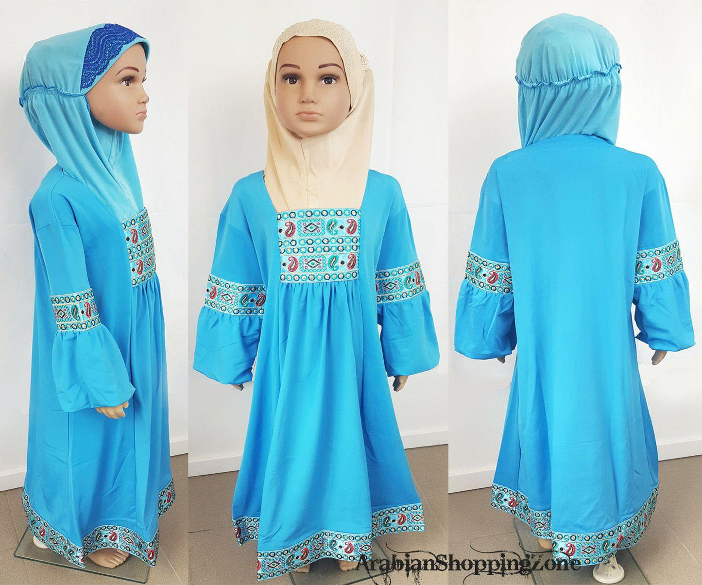 High Quality Children Girls Dress Kids Long Sleeve Holiday Abaya 6-12T - Arabian Shopping Zone