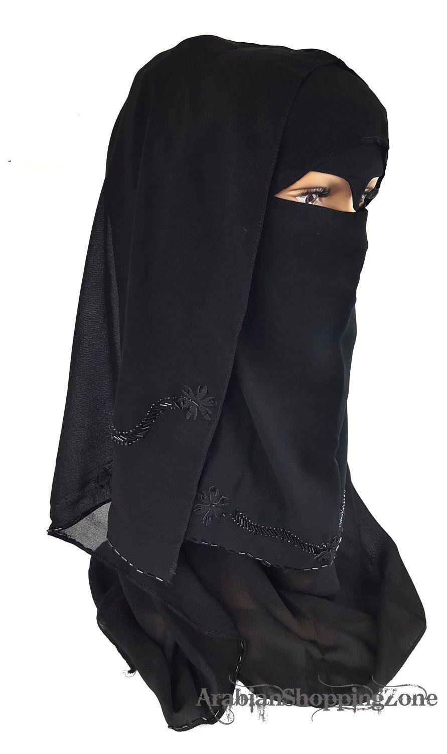 Premium Quality Women 2-PCS Black Niqab Scarf Set Hijab Jilbab Abaya IslamWear - Arabian Shopping Zone