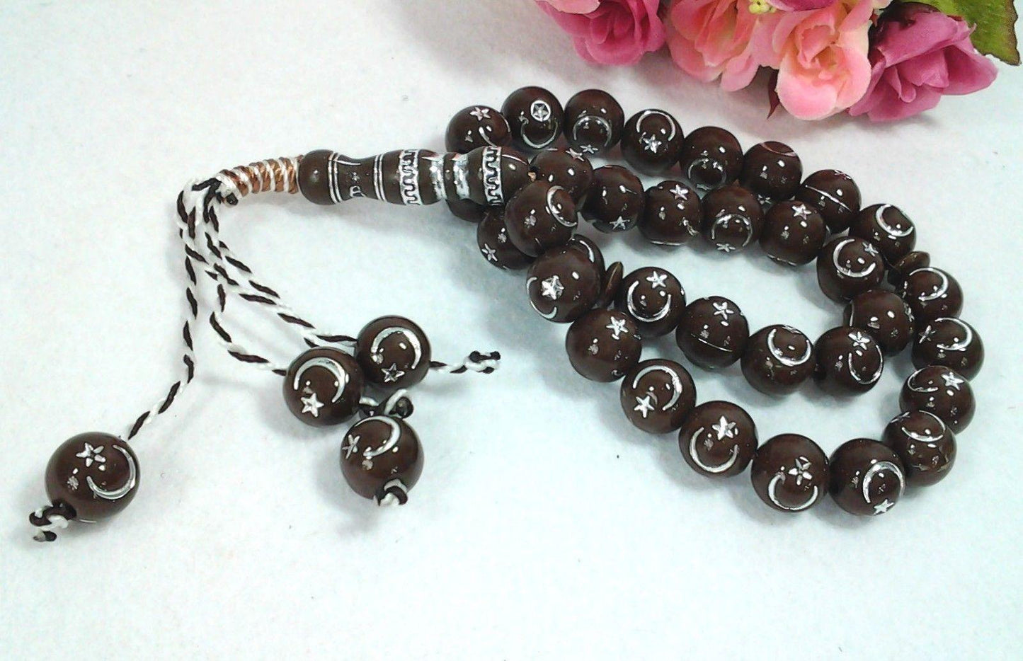 12mm Prayer Beads 33 Misbaha Tasbih Tasbeeh Islamic Salah Masbaha Star&Moon - Islamic Shop