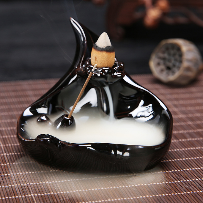 Ceramic Back-Flow Incense Burner Cone/Stick 4"