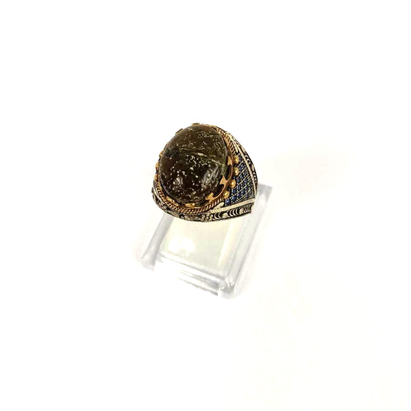 Yemeni Rare Genuine Agate 925 Silver Men's Ring MFH230041