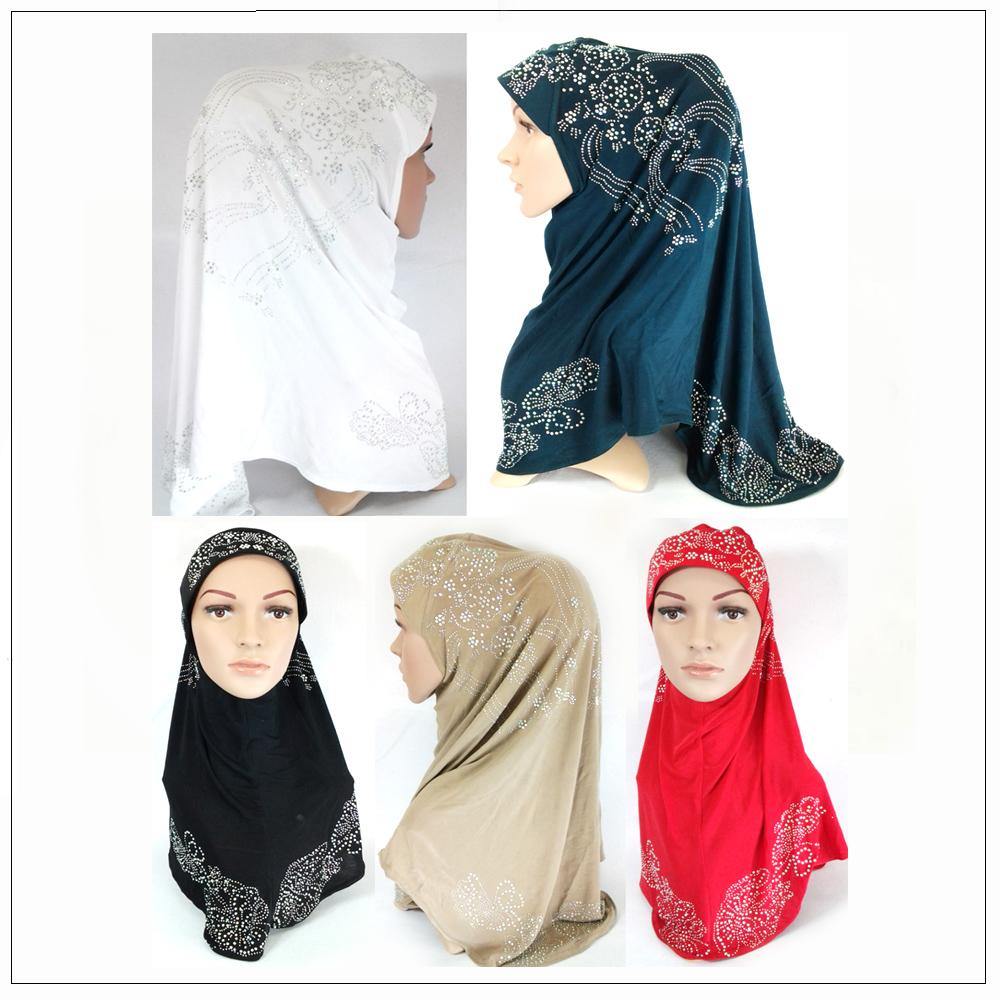 One-Piece Rhinestone Muslim Hijab Fashion Islamic Scarf Viscose CrystalHemp - Arabian Shopping Zone