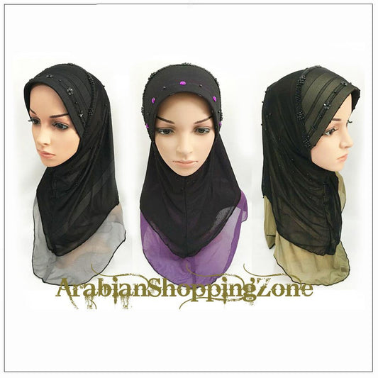 Slip-on LightWeight Double-Mesh-layered Muslim Hijab Islamic Scarf Shawls