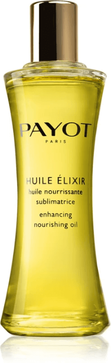 Payot Corps Huile Élixir nourishing oil bottle for skin, face, and hair enrichment with myrrh and amyris extracts.