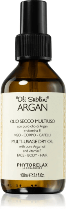 Phytorelax Laboratories Sublime Oils Argan multifunctional oil bottle for face, body, and hair care.