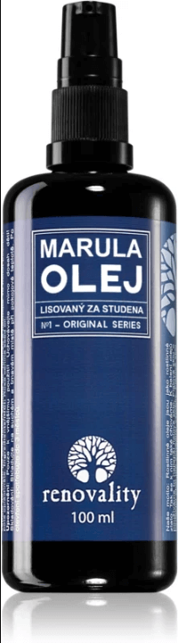 Renovality Original Series Marula Olej face oil bottle, 100ml, for skin nutrition and moisture, quick absorption.