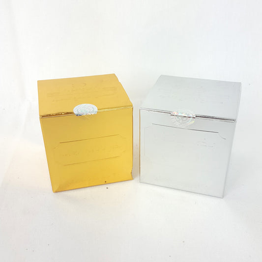 Yellow and white boxes with decorative elements on a white background