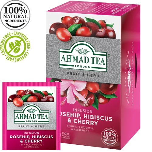 Ahmad Herbal Tea. Rosehip, Hibiscus and cherry 20 teabags