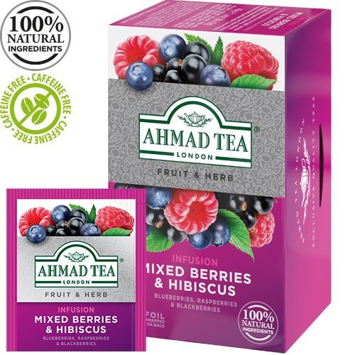 Té de hierbas Ahmad. Bayas mixtas e hibisco (20 bolsitas)
