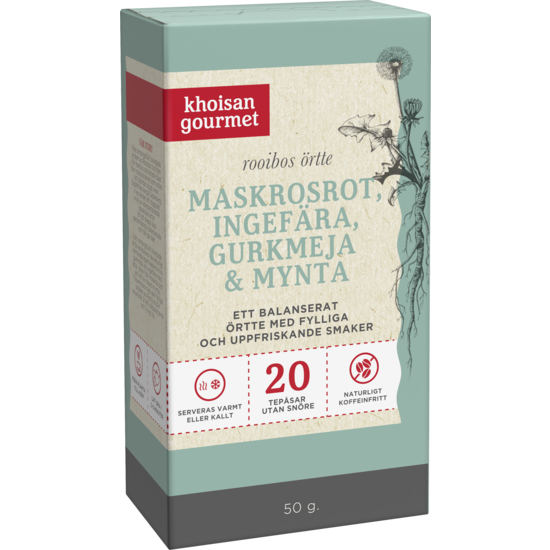 Khoisan Gourmet Rooibos Tea Dandelion Root, Ginger, Turmeric and Mint 50G
