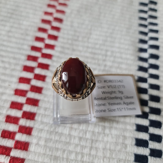 Yemeni Rare Genuine Agate 925 Silver Men's Ring DR03342