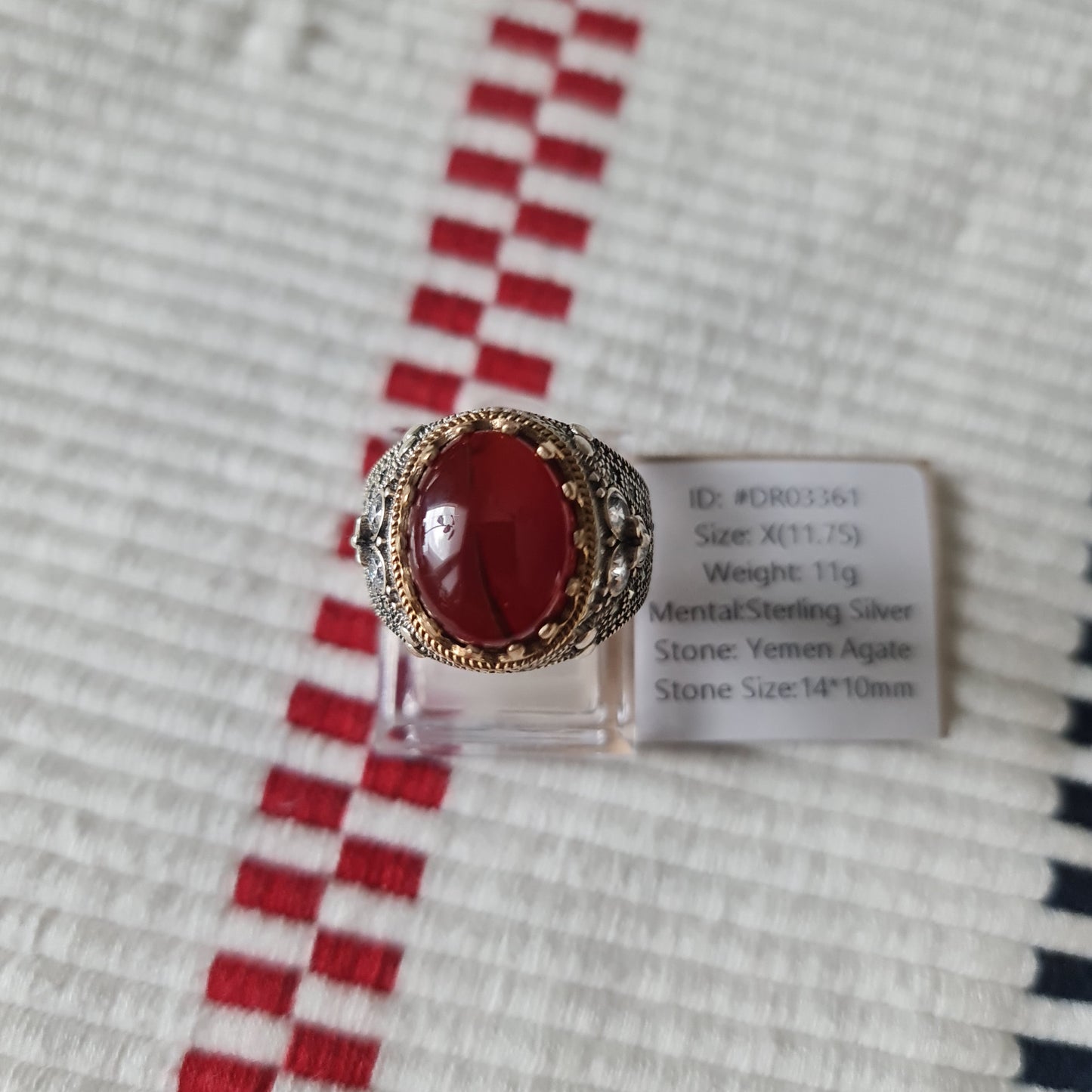 Yemeni Rare Genuine Agate 925 Silver Men's Ring DR03361