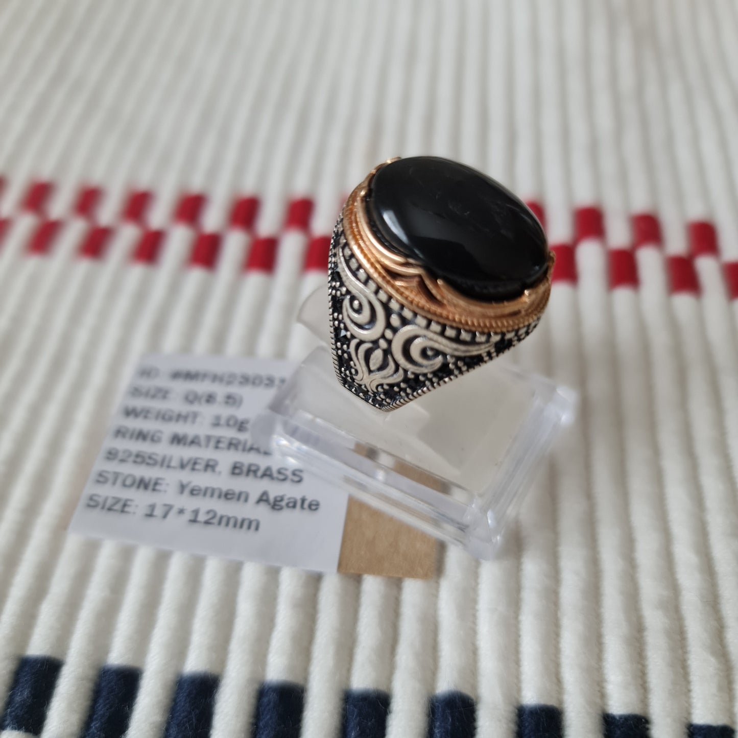 Yemeni Rare Genuine Agate 925 Silver Men's Ring MFH230315