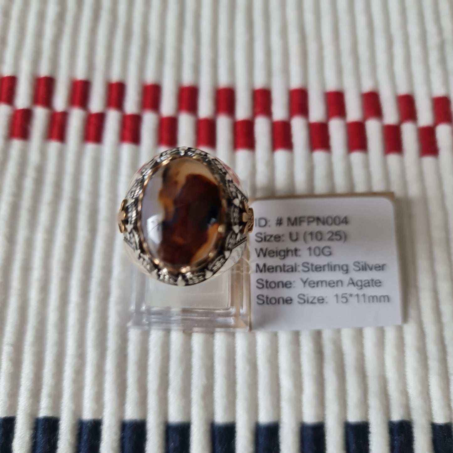 Yemeni Rare Genuine Agate 925 Silver Men's Ring MFPN004