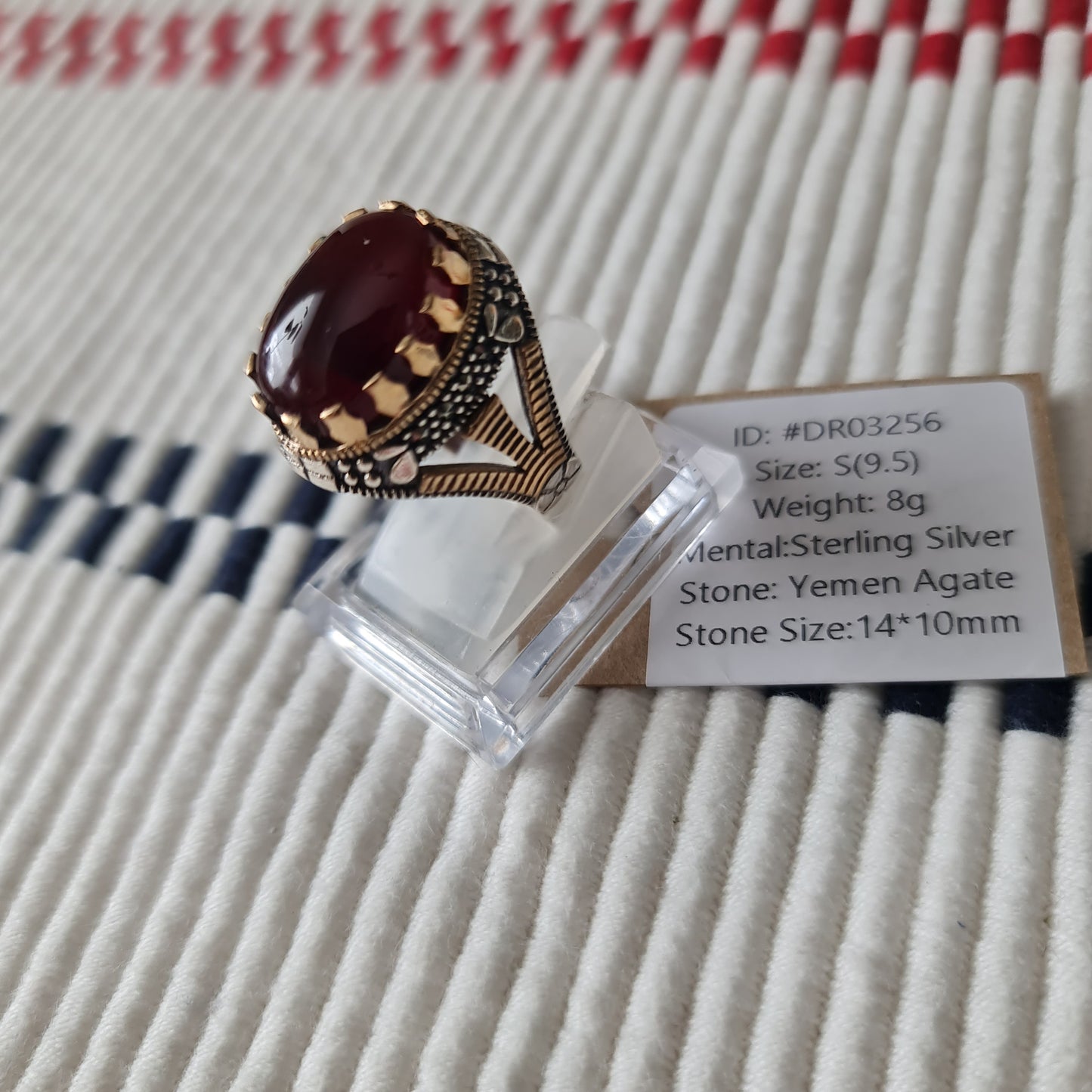 Yemeni Rare Genuine Agate 925 Silver Men's Ring DR03256