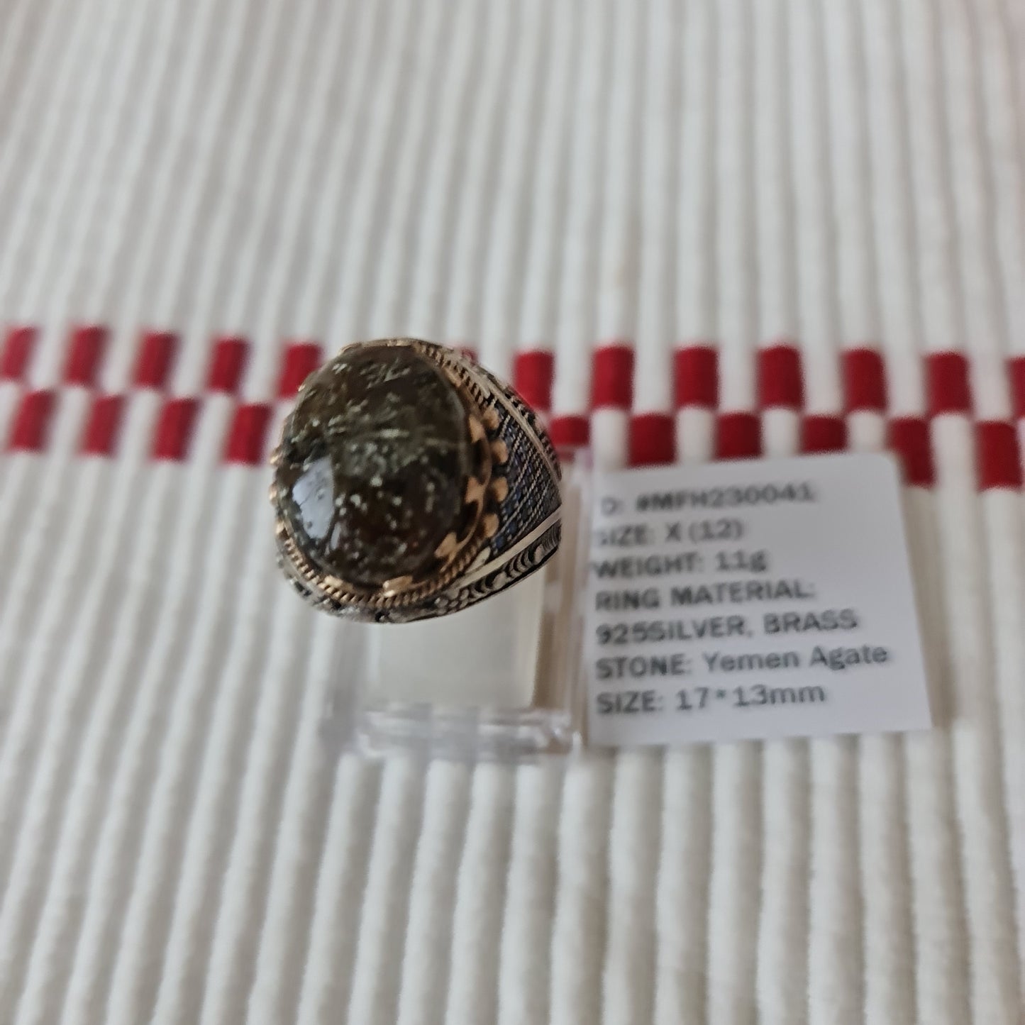 Yemeni Rare Genuine Agate 925 Silver Men's Ring MFH230041