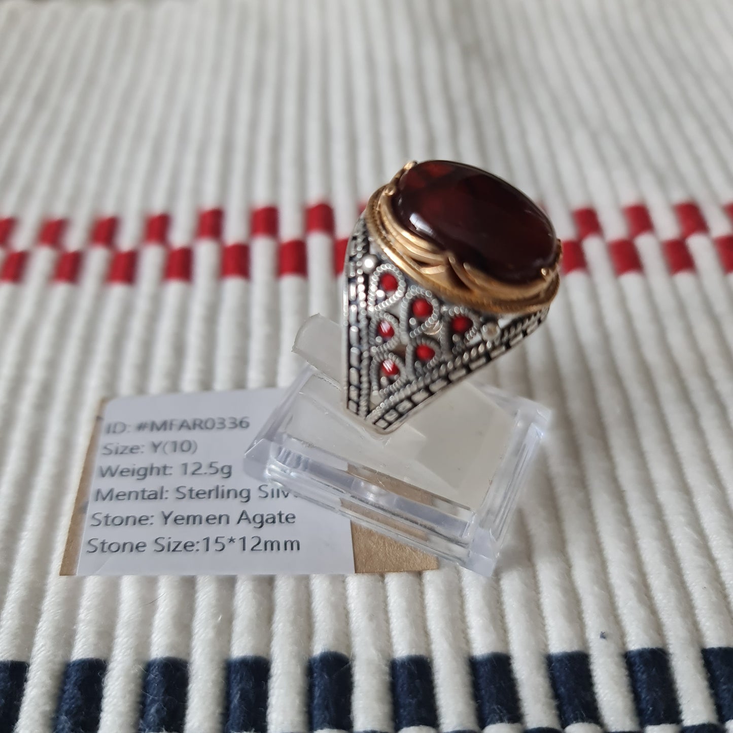 Yemeni Rare Genuine Agate 925 Silver Men's Ring MFAR0336