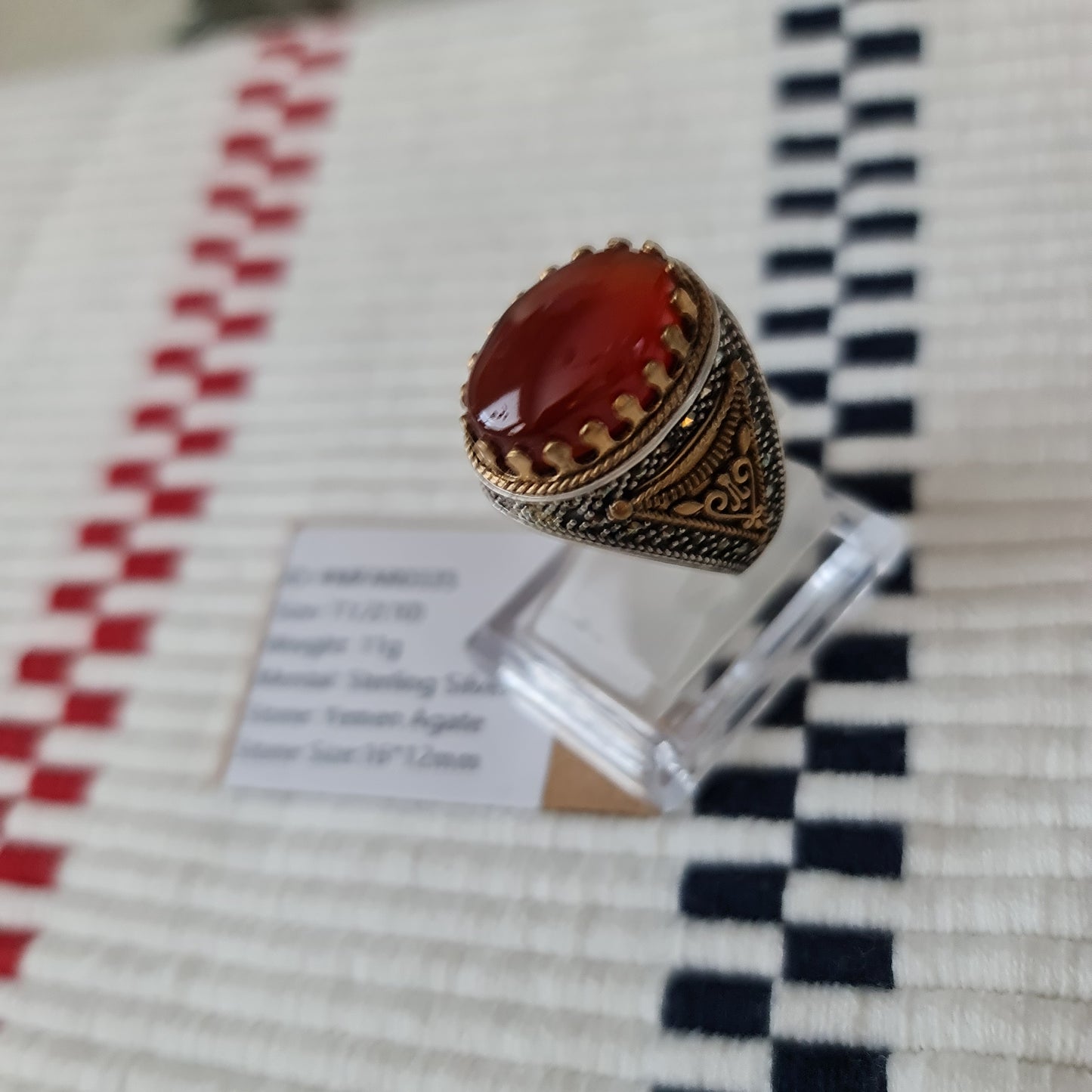 Yemeni Rare Genuine Agate 925 Silver Men's Ring MFAR0335