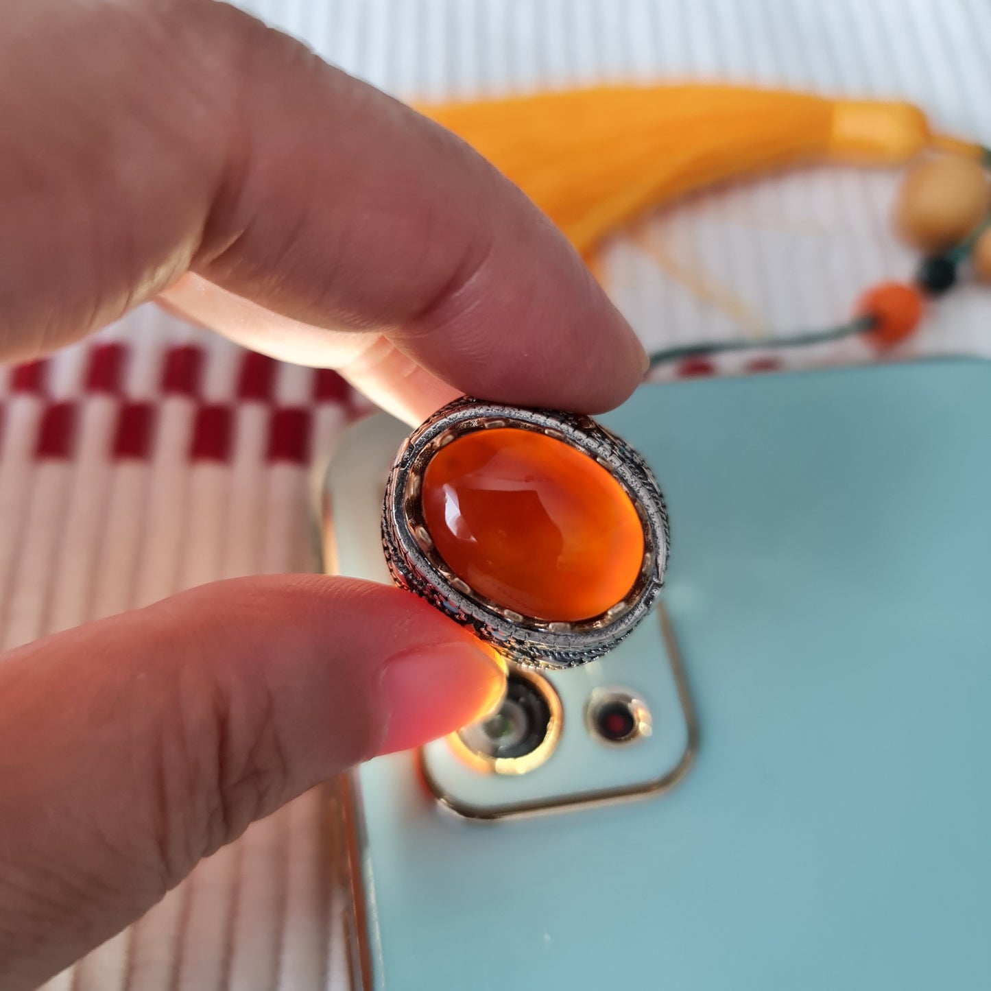 Yemeni Rare Genuine Agate 925 Silver Men's Ring MFAR0338