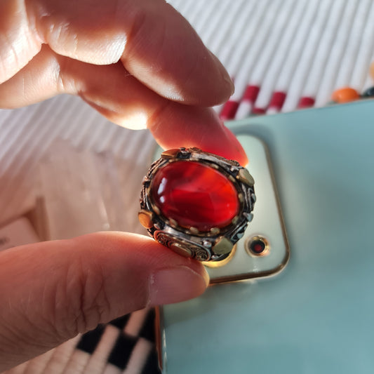 Yemeni Rare Genuine Agate 925 Silver Men's Ring DR03346