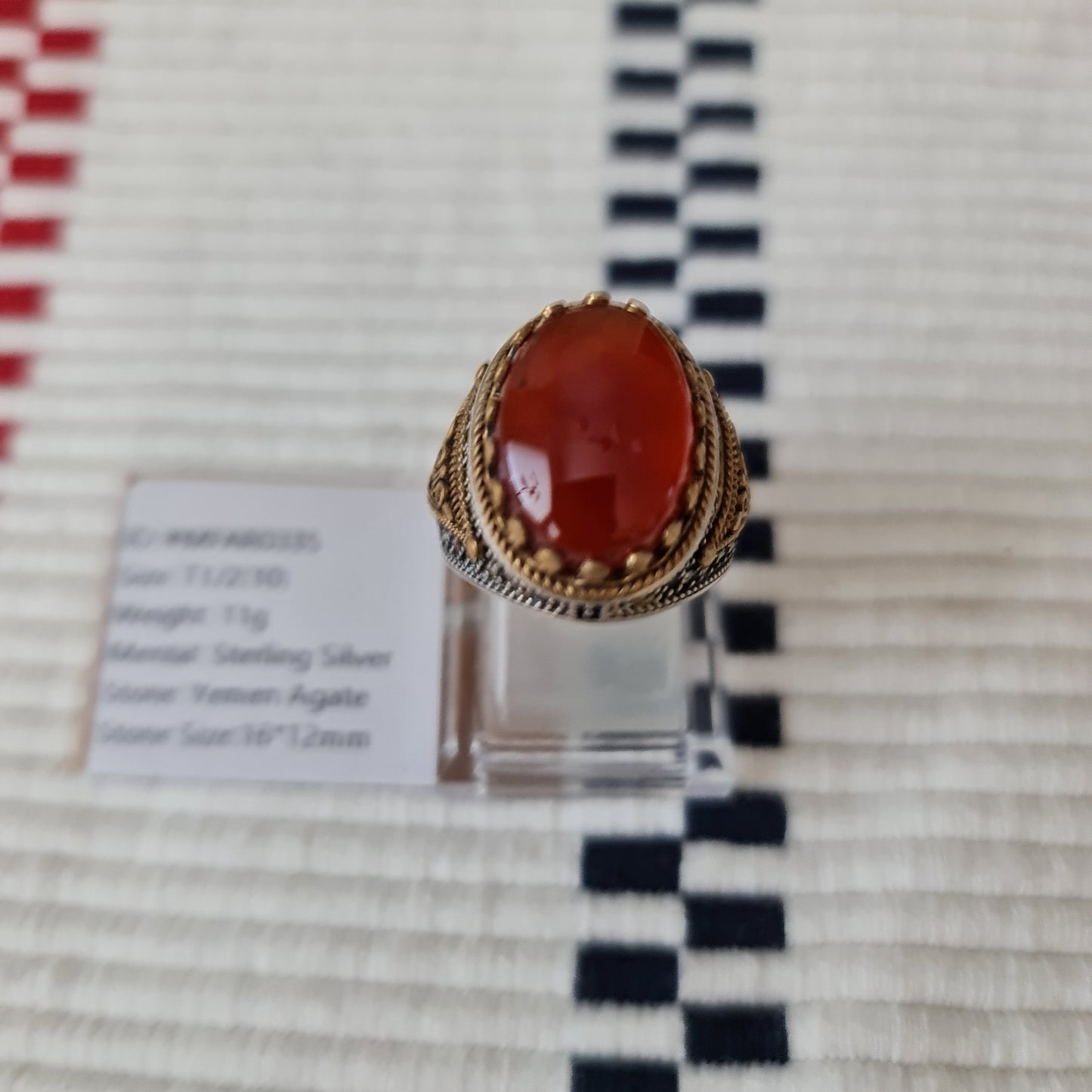 Yemeni Rare Genuine Agate 925 Silver Men's Ring MFAR0335