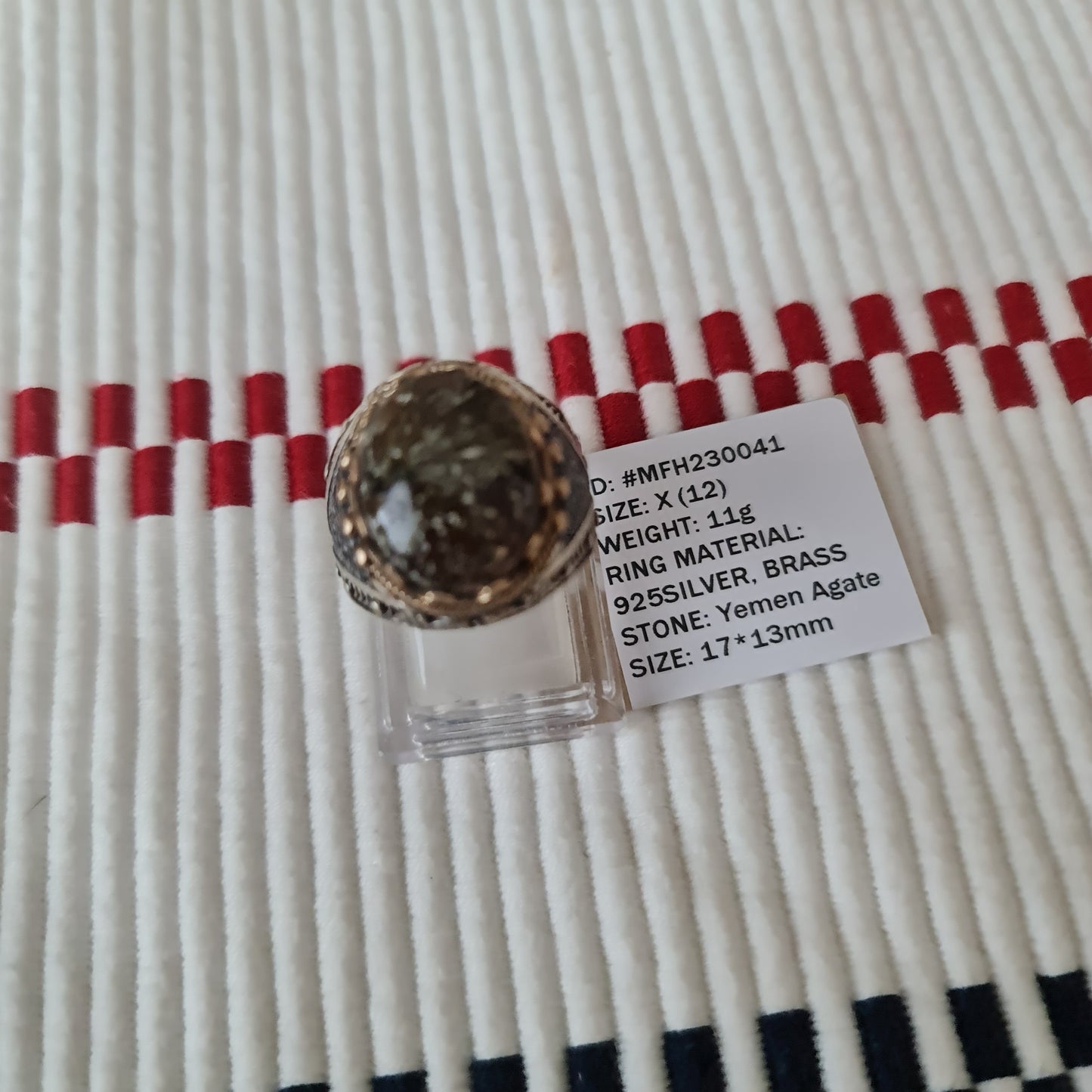Yemeni Rare Genuine Agate 925 Silver Men's Ring MFH230041