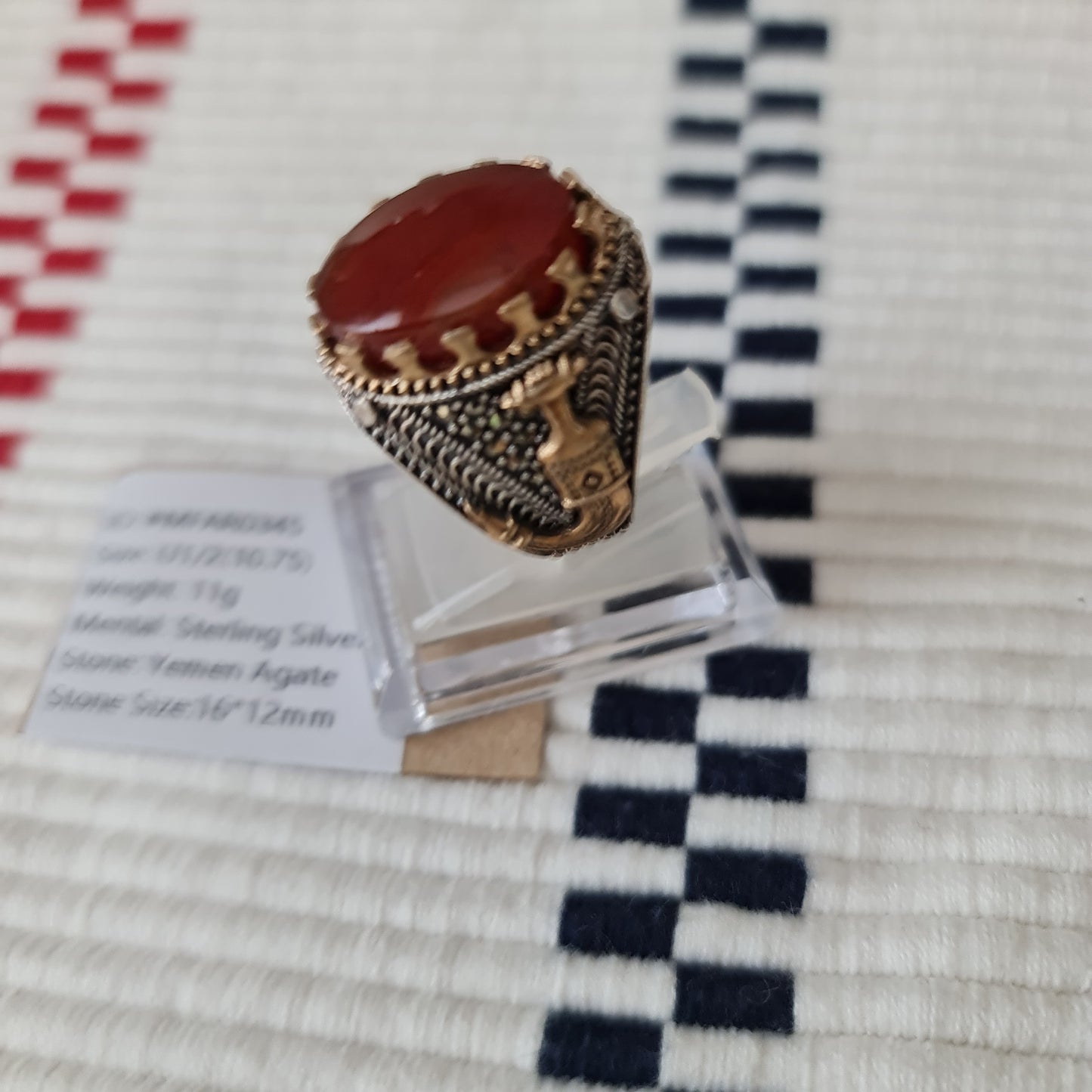 Yemeni Rare Genuine Agate 925 Silver Men's Ring MFAR0345