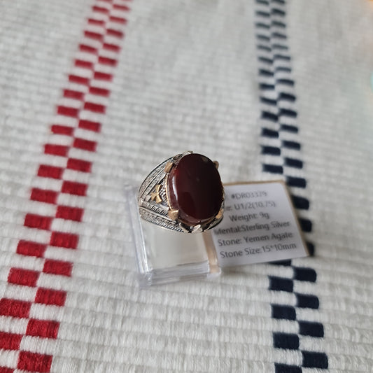 Yemeni Rare Genuine Agate 925 Silver Men's Ring DR03379