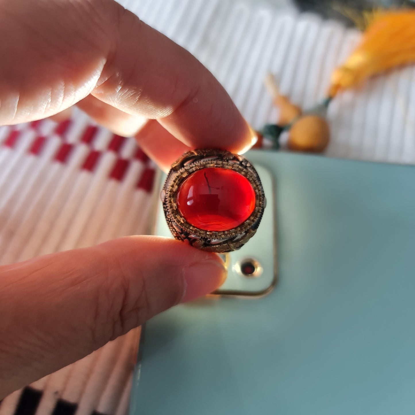 Yemeni Rare Genuine Agate 925 Silver Men's Ring MFAR0395