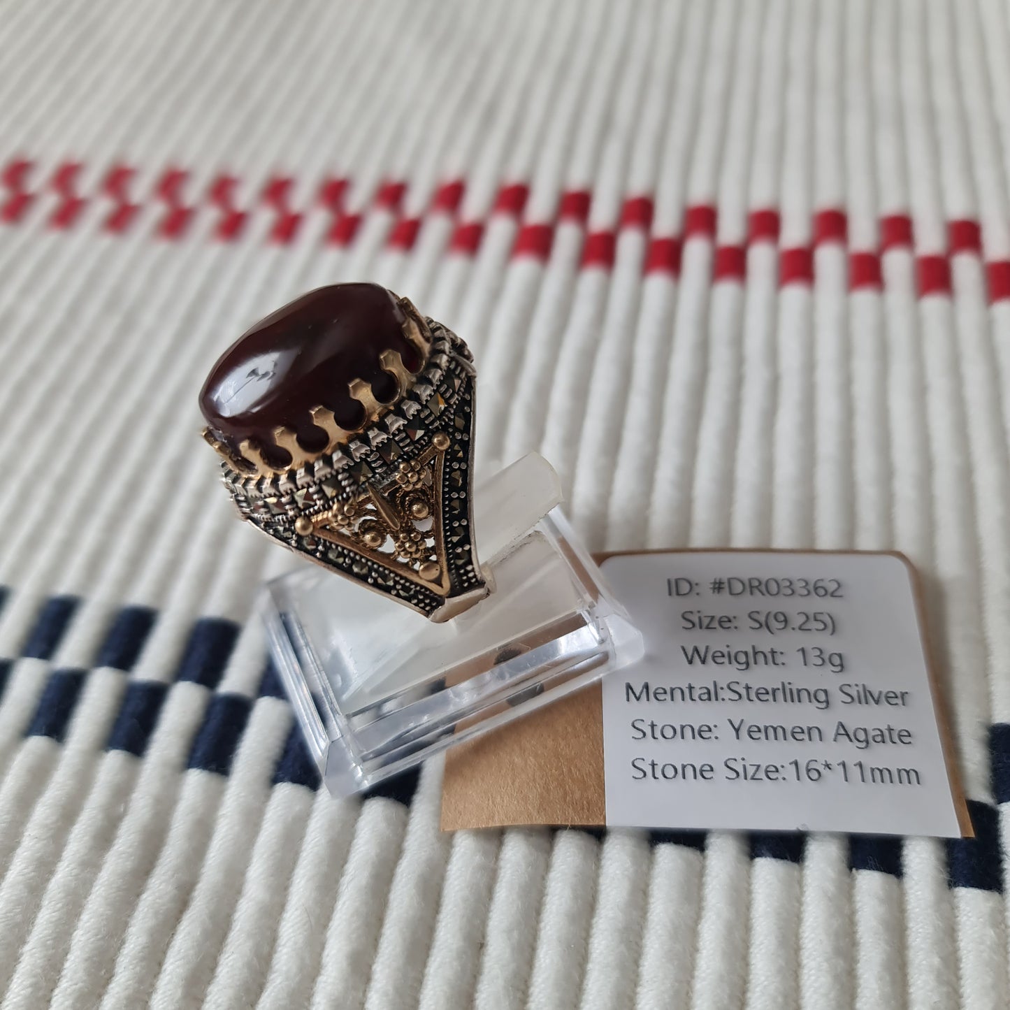 Yemeni Rare Genuine Agate 925 Silver Men's Ring DR03362