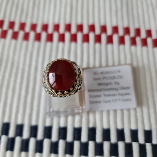 Yemeni Rare Genuine Agate 925 Silver Men's Ring DR03278