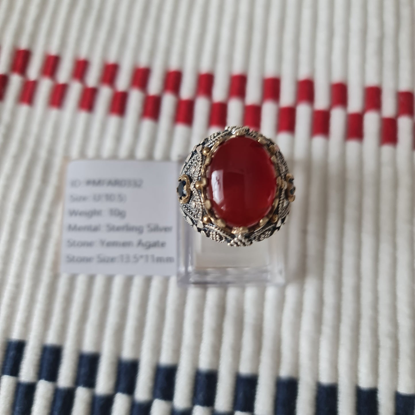 Yemeni Rare Genuine Agate 925 Silver Men's Ring MFAR0332